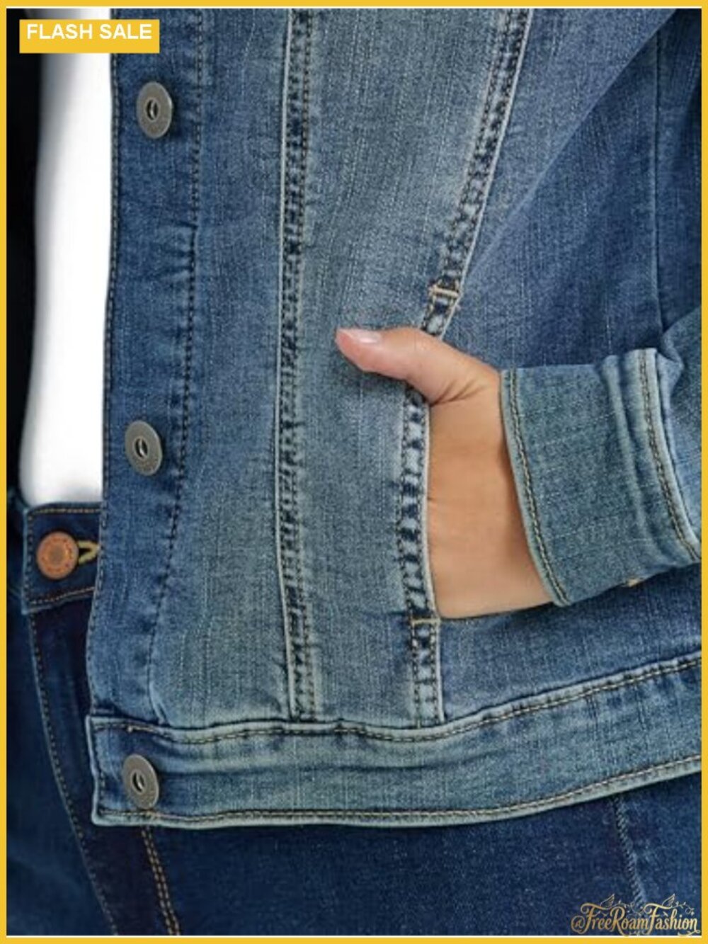 Classic Stretch Denim Jacket with Pockets - Picture 4 of 5